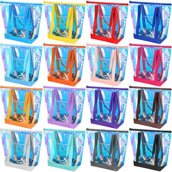 Clear Tote Bags Bulk - PVC Shoulder Handbags Zipper Closure Colorful Laser